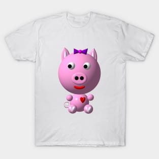 Cute Pink Pig with a Purple Bow T-Shirt